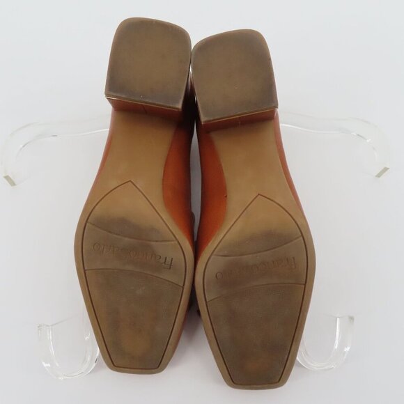 Franco Sarto Women 7.5 M ROME Cognac Brown Leather Tassel Gold Trim Loafer Heels - Picture 10 of 13